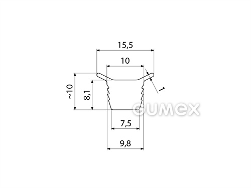 "T" Silikonprofil, 10x15,5/7,5mm, 60°ShA, -60°C/+180°C, transparent, 